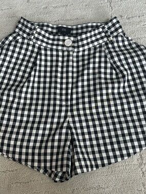 River Island Black and White Gingham High Waist flair Shorts
